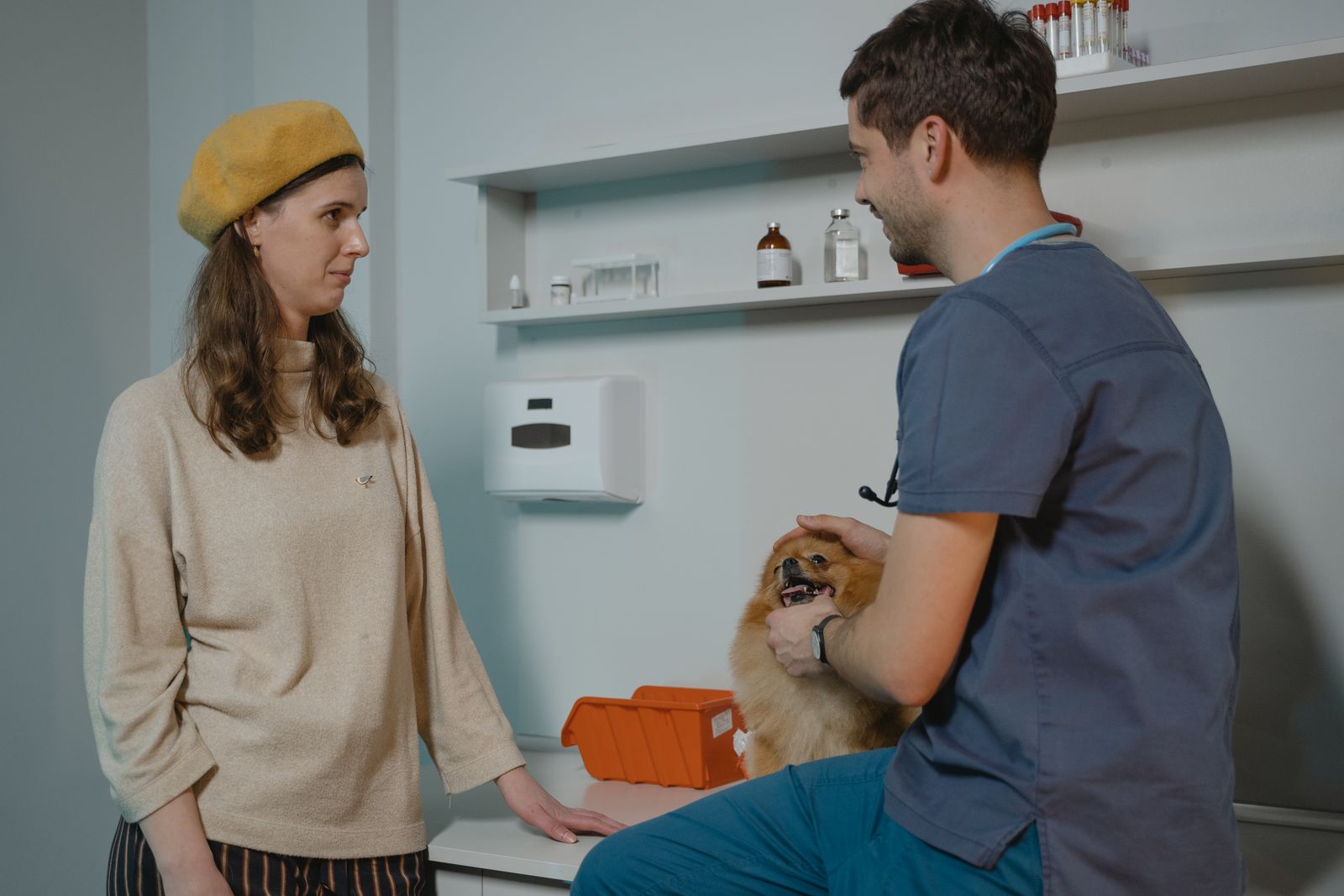 Veterinario conversando con dueño de mascota