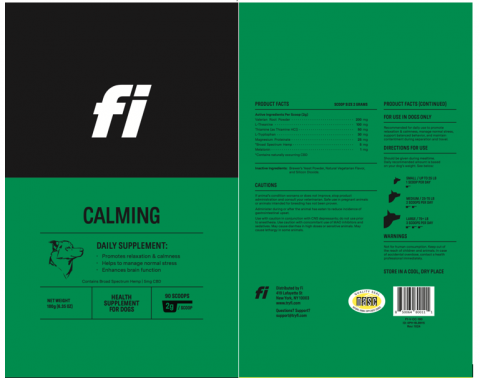 Empaque del Fi Calming Daily Supplement para perros, uno de los productos retirados por posible Salmonella